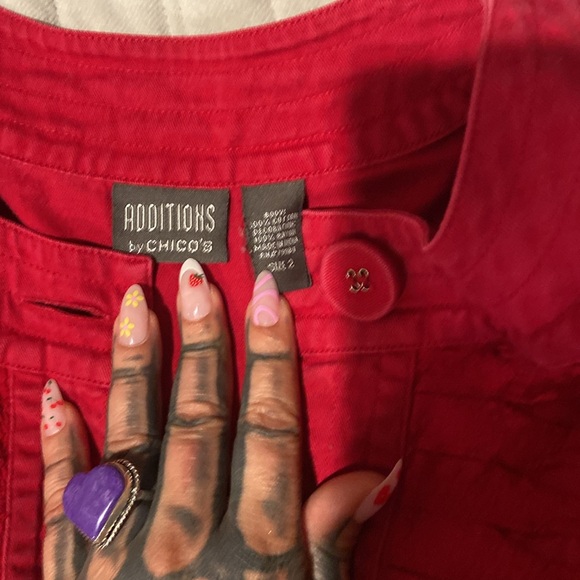 Chico's Vintage Vibrant Red Button-Up Jacket Sz.2 - Picture 2 of 8